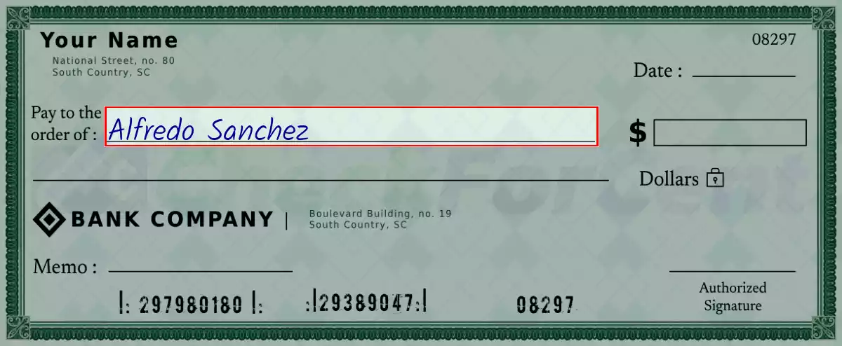 Write the payee’s name on the 197 dollar check