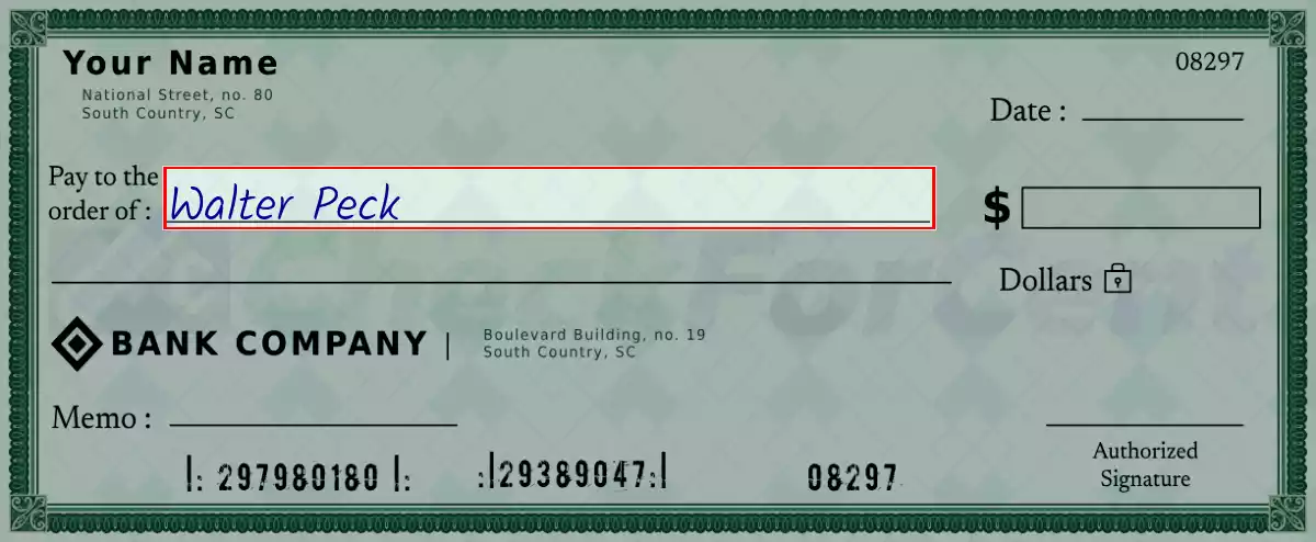 Write the payee’s name on the 198 dollar check