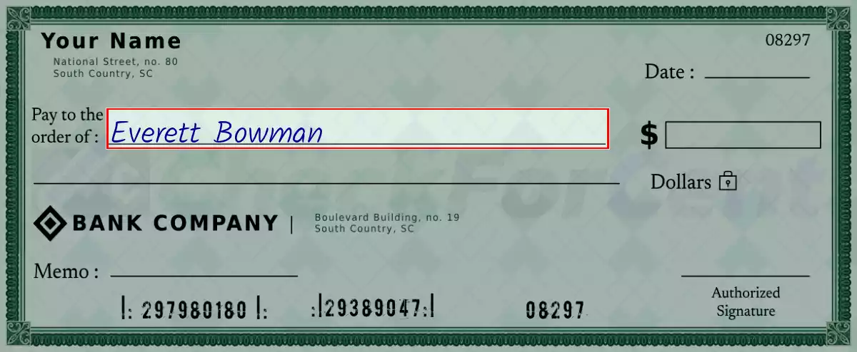 Write the payee’s name on the 2990 dollar check