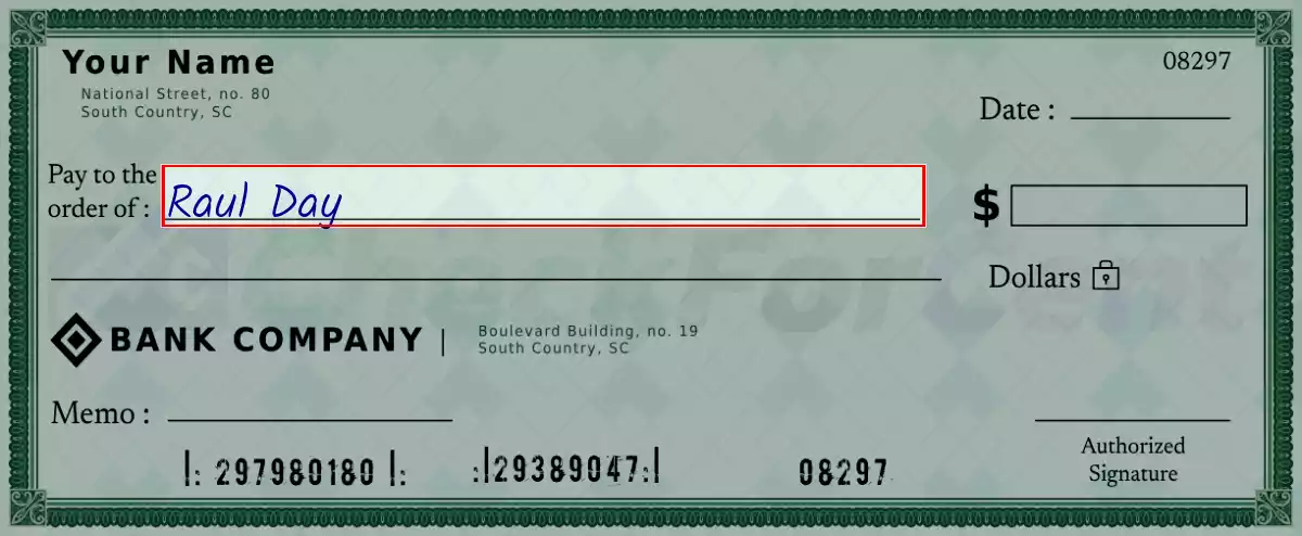 Write the payee’s name on the 325 dollar check