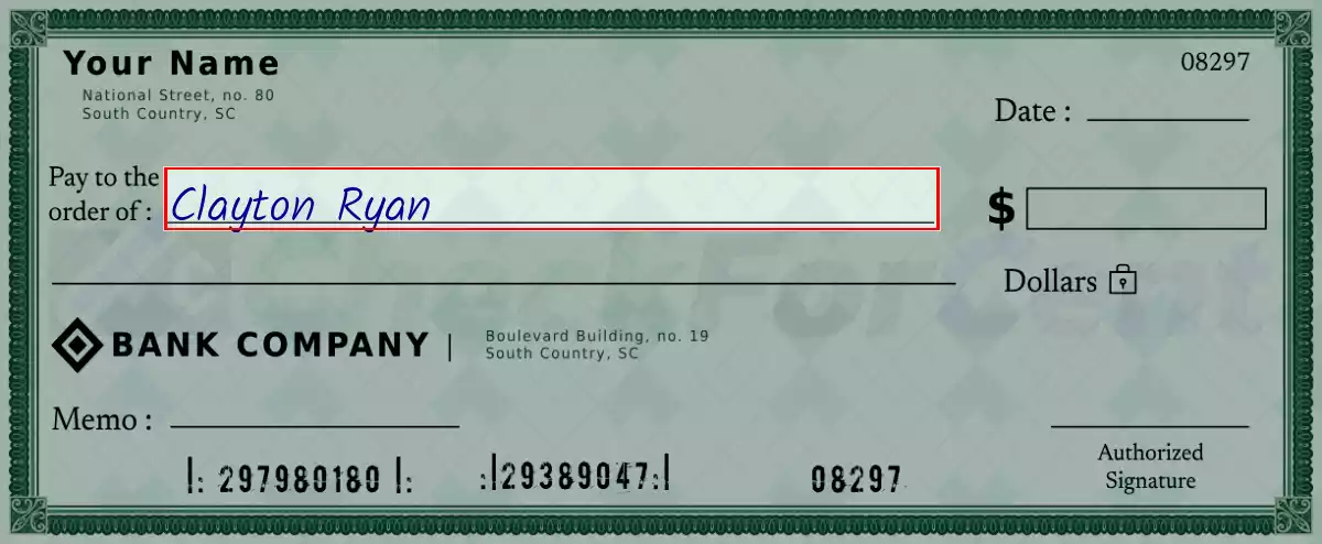 Write the payee’s name on the 355 dollar check