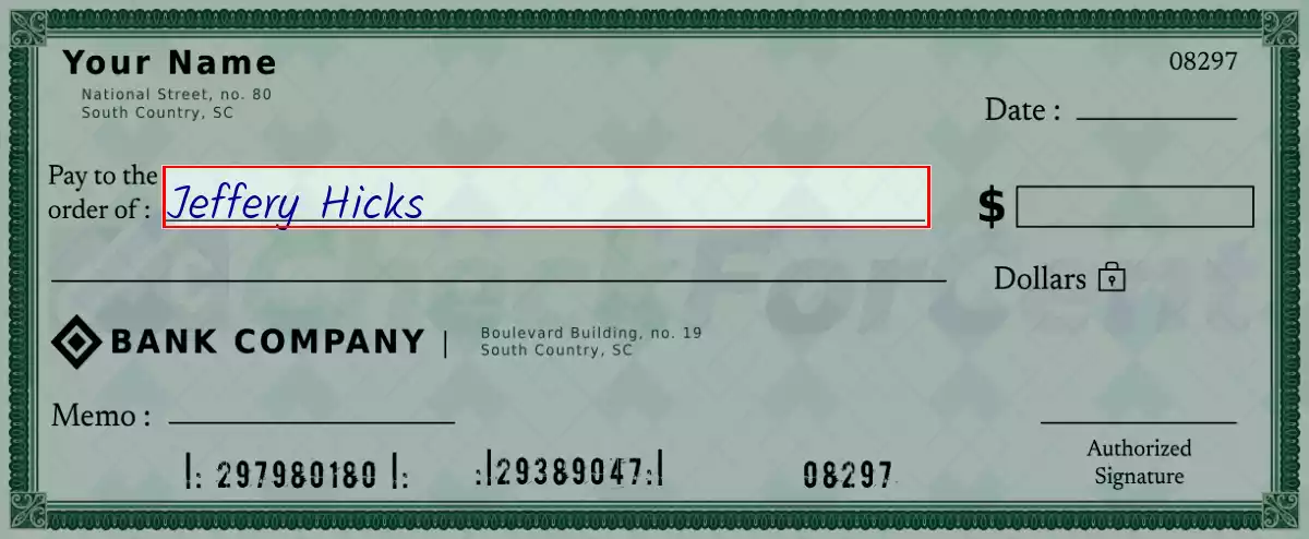 Write the payee’s name on the 398 dollar check