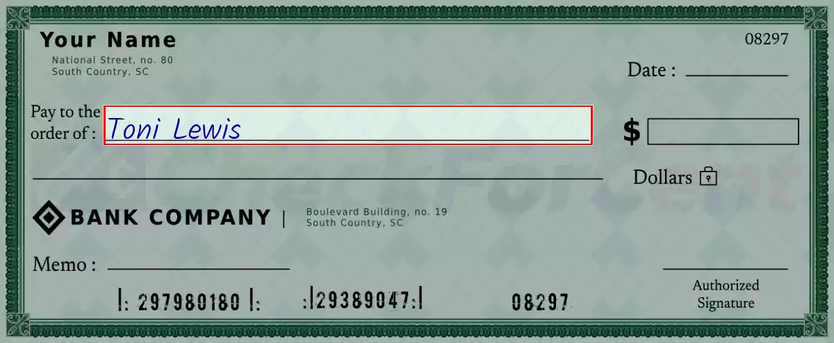 Write the payee’s name on the 52 dollar check