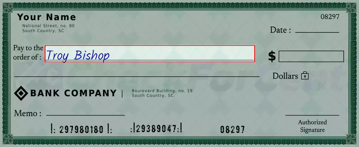 Write the payee’s name on the 64 dollar check