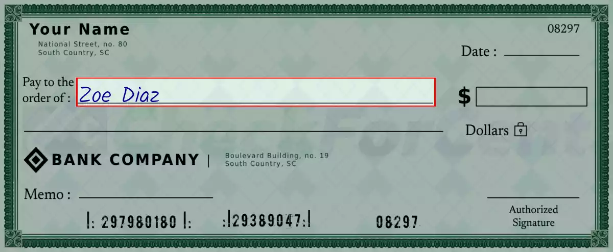 Write the payee’s name on the 68 dollar check