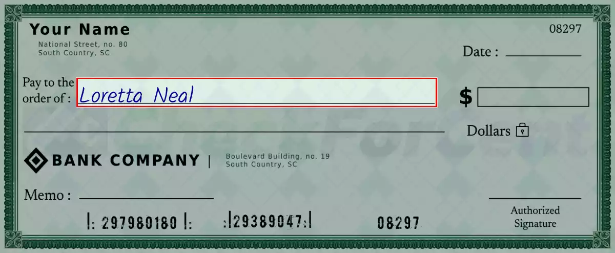 Write the payee’s name on the 708 dollar check