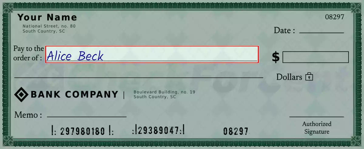 Write the payee’s name on the 72 dollar check