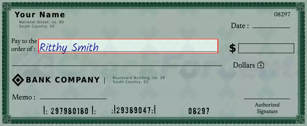 Write the payee’s name on the 780 dollar check