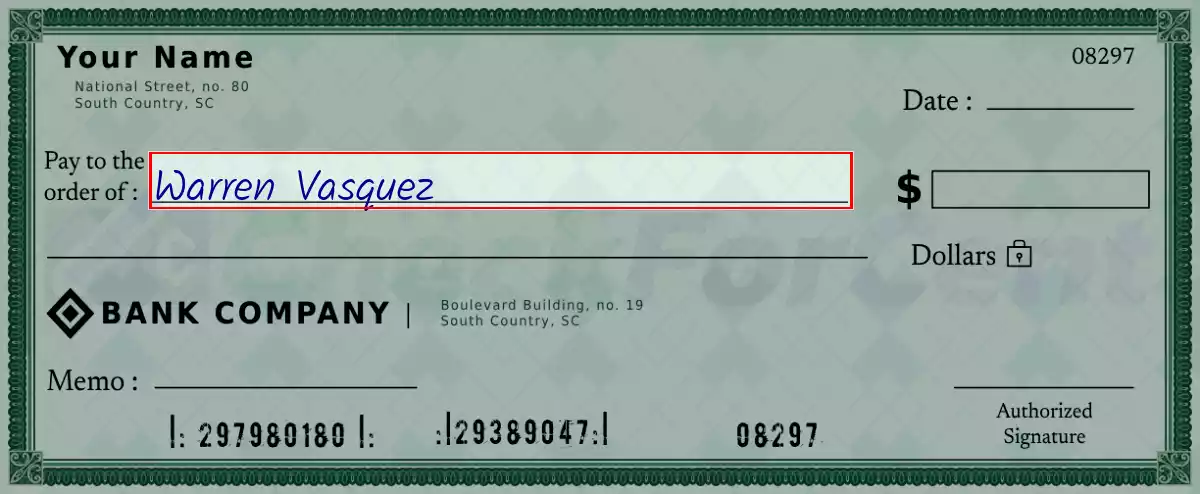 Write the payee’s name on the 7800 dollar check