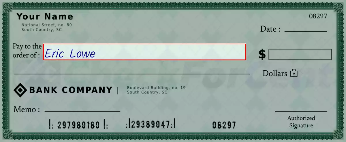 Write the payee’s name on the 8000 dollar check