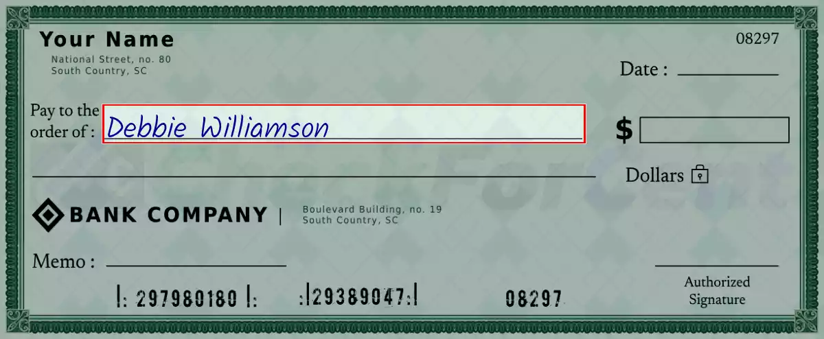Write the payee’s name on the 801 dollar check