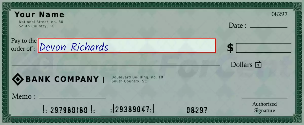 Write the payee’s name on the 834 dollar check