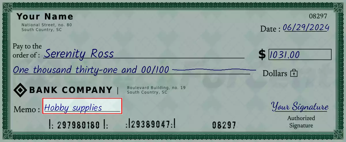 Write the purpose of the 1031 dollar check