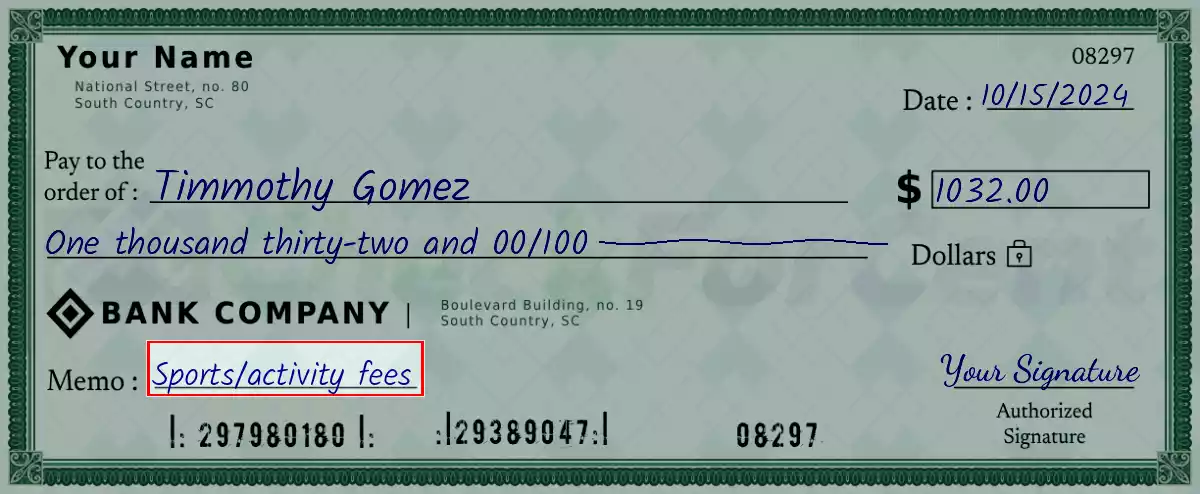 Write the purpose of the 1032 dollar check