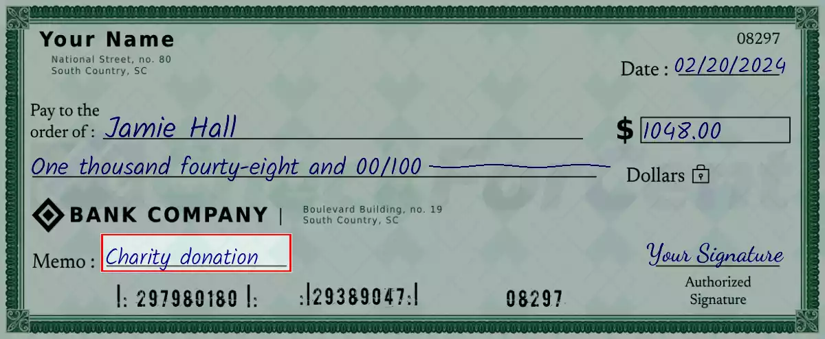 Write the purpose of the 1048 dollar check