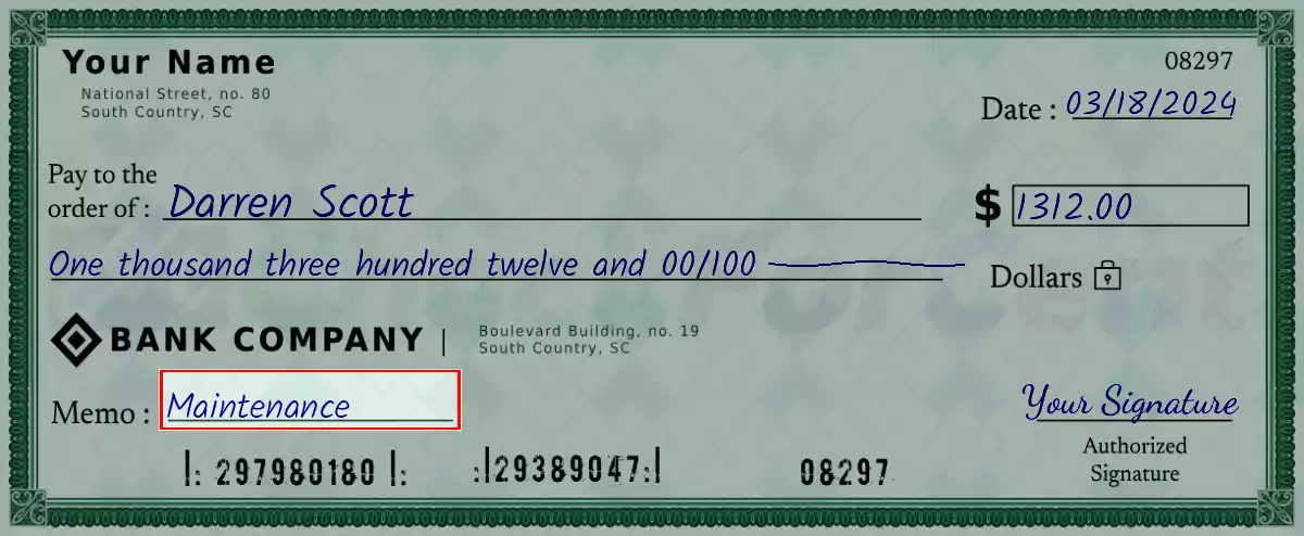 Write the purpose of the 1312 dollar check