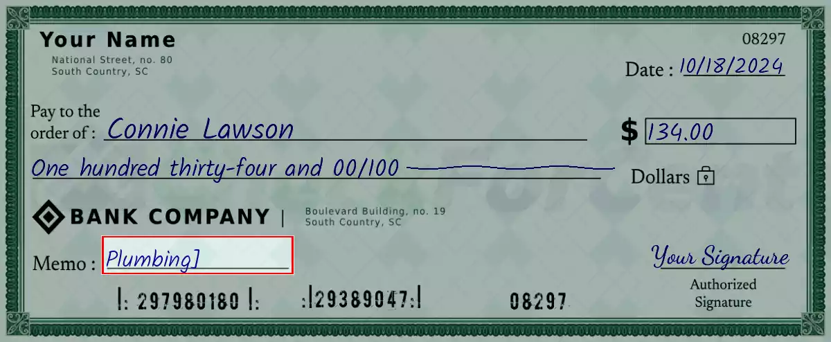 Write the purpose of the 134 dollar check