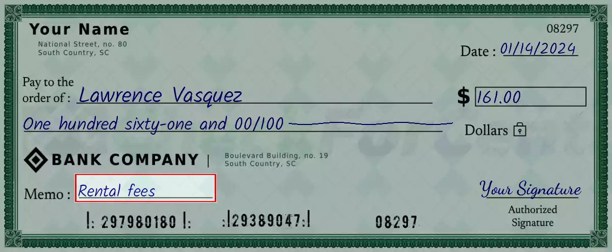 Write the purpose of the 161 dollar check