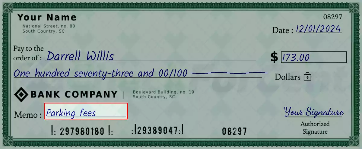 Write the purpose of the 173 dollar check