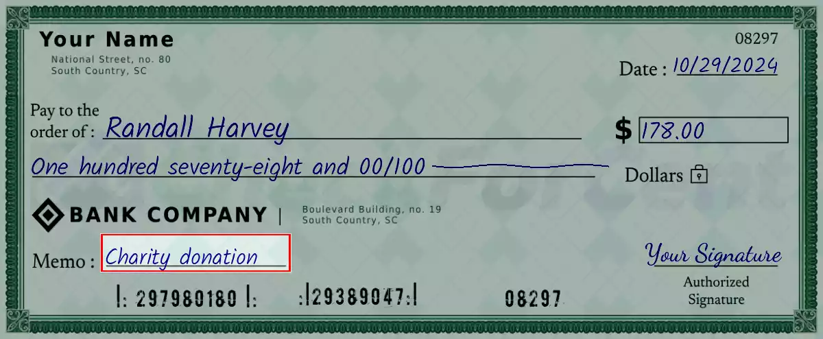Write the purpose of the 178 dollar check