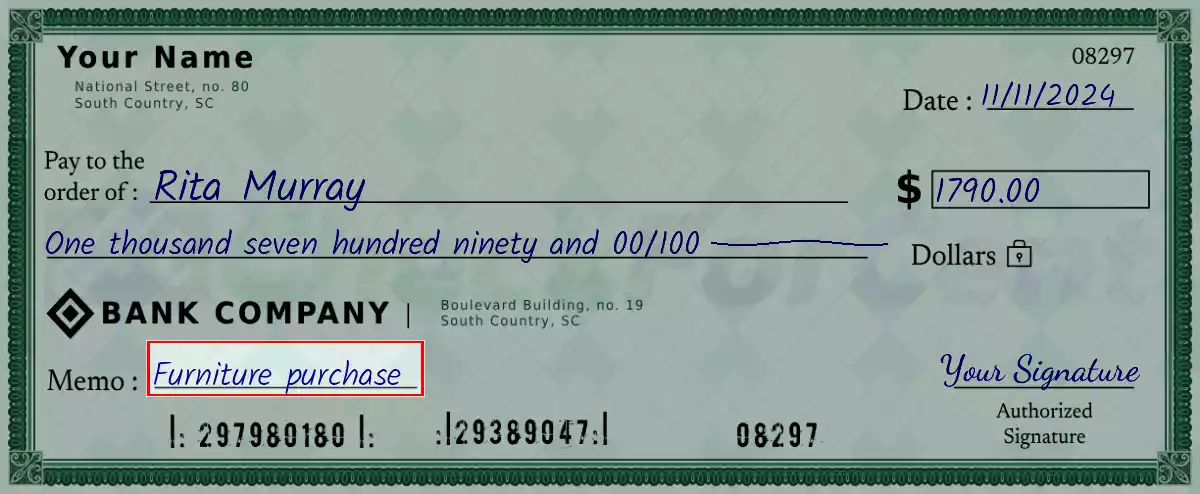 Write the purpose of the 1790 dollar check