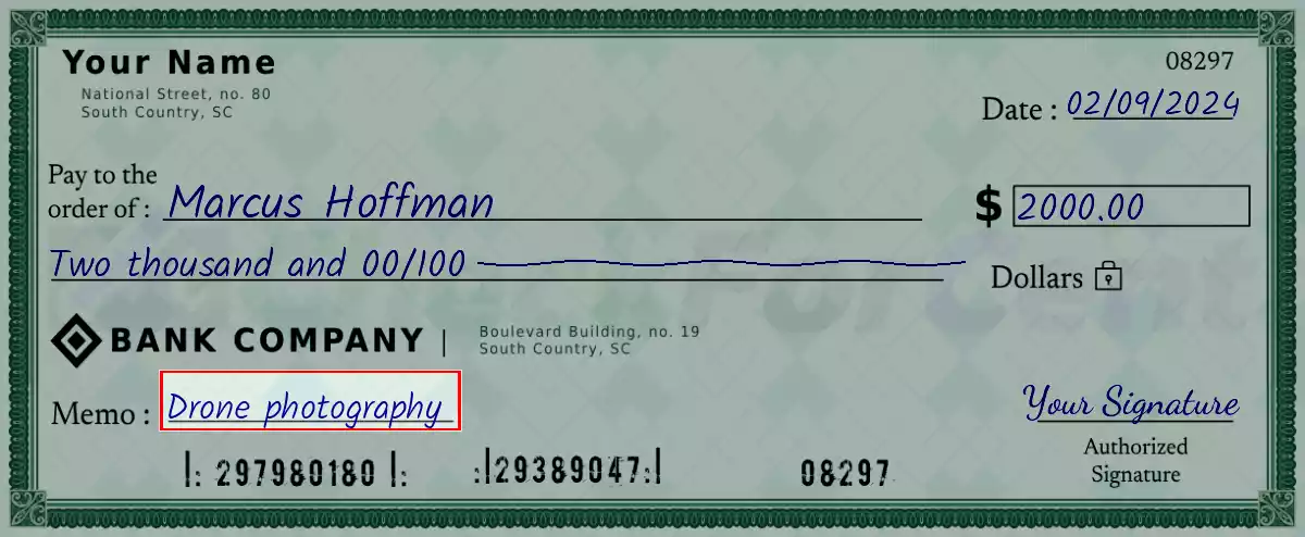 Write the purpose of the 2000 dollar check