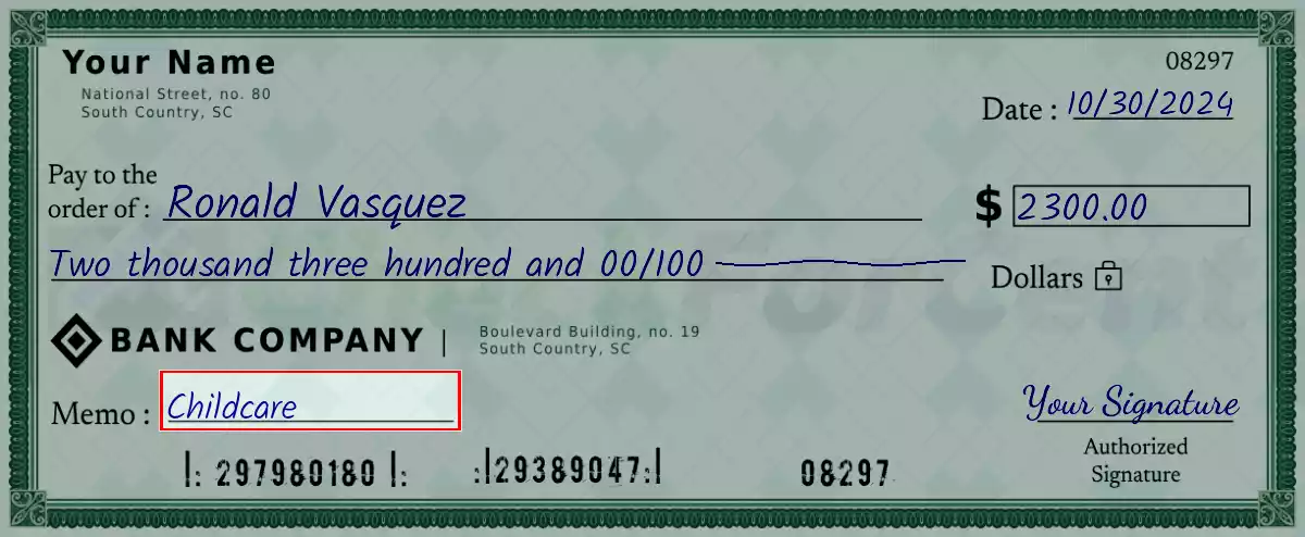 Write the purpose of the 2300 dollar check