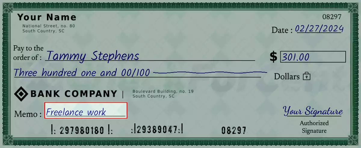 Write the purpose of the 301 dollar check