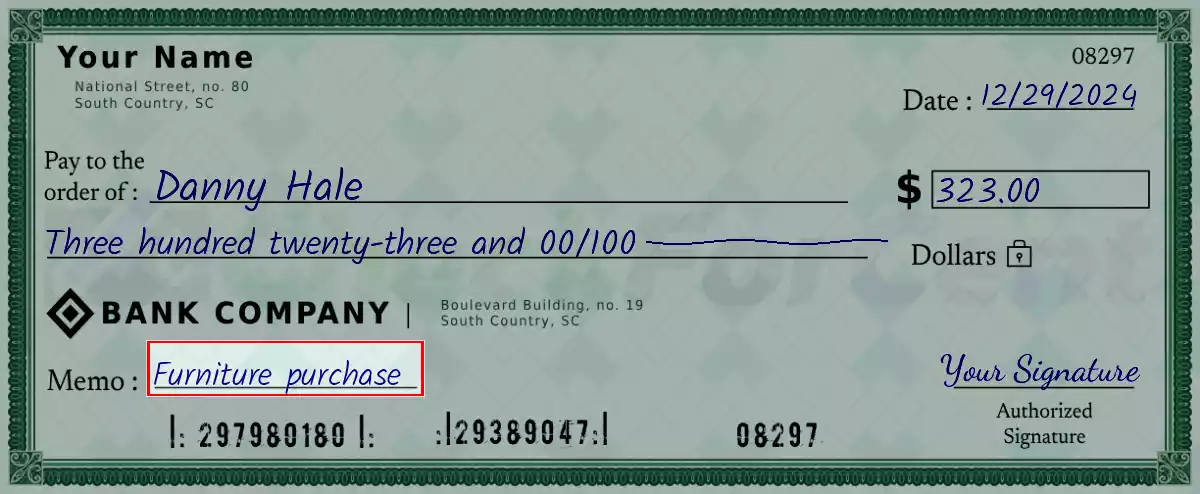 Write the purpose of the 323 dollar check