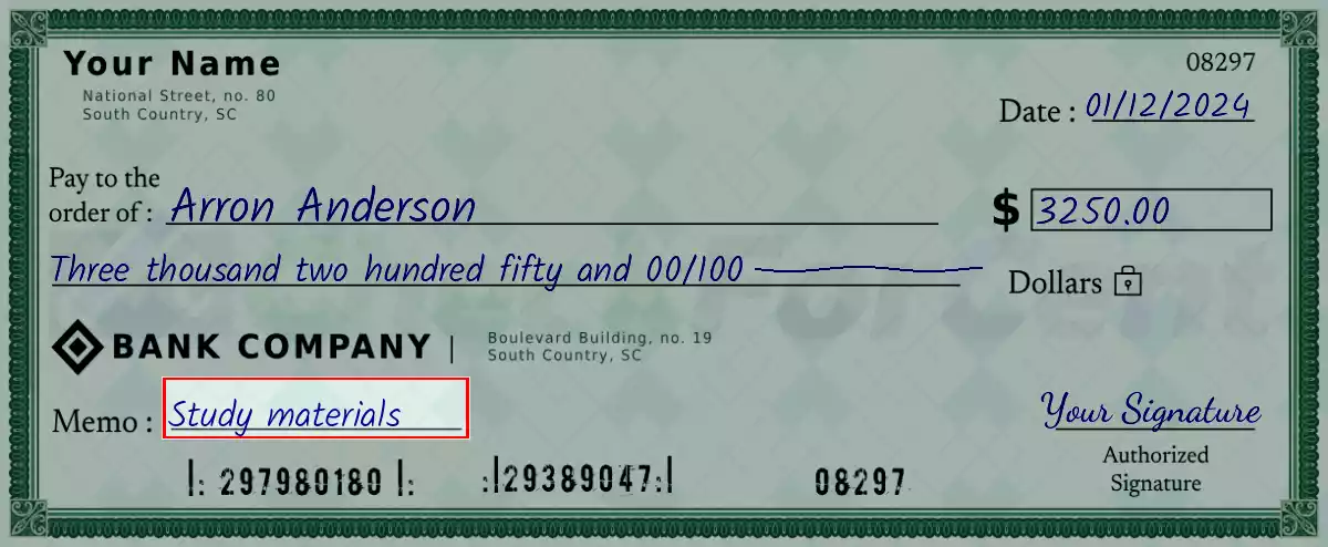 Write the purpose of the 3250 dollar check