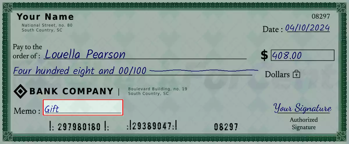 Write the purpose of the 408 dollar check