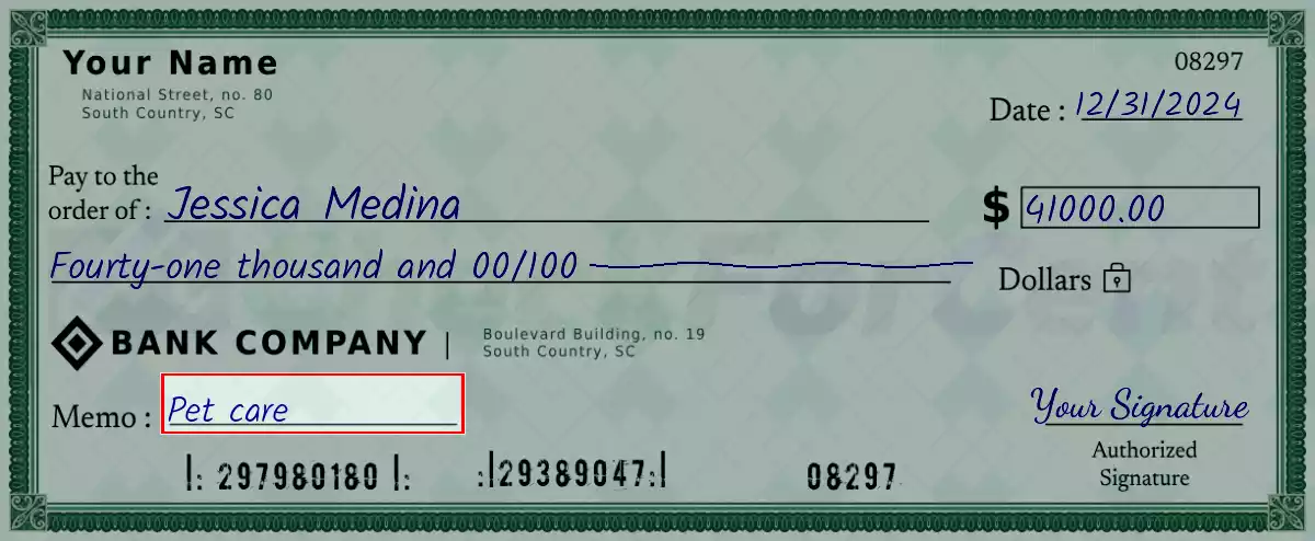 Write the purpose of the 41000 dollar check