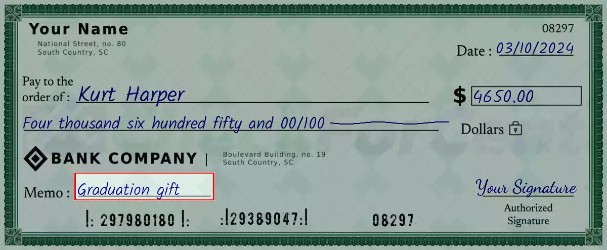 Write the purpose of the 4650 dollar check