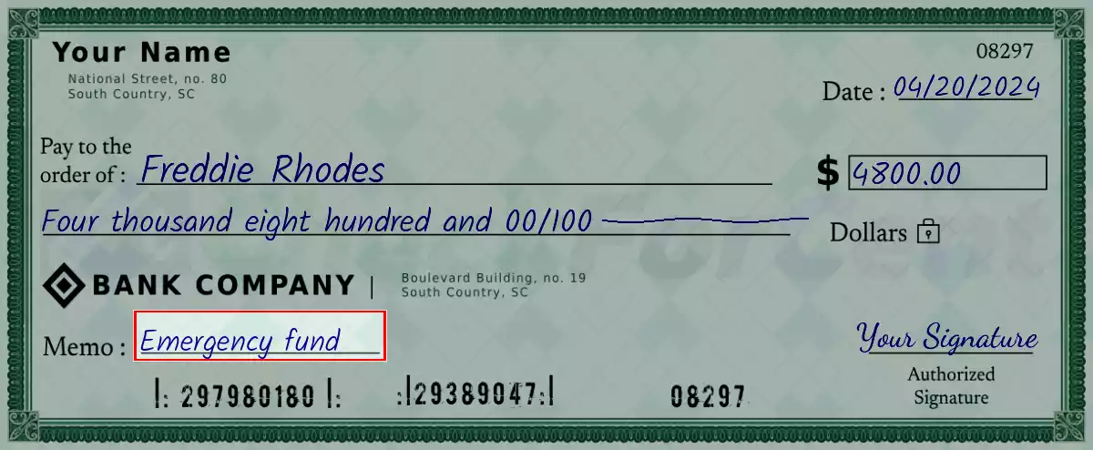 Write the purpose of the 4800 dollar check