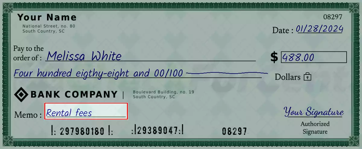 Write the purpose of the 488 dollar check