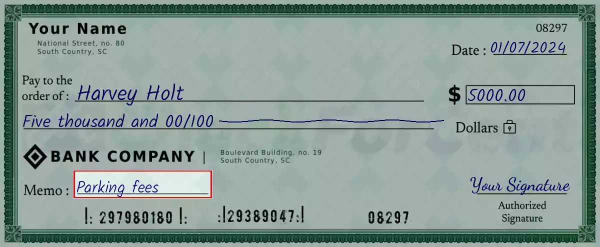 Write the purpose of the 5000 dollar check