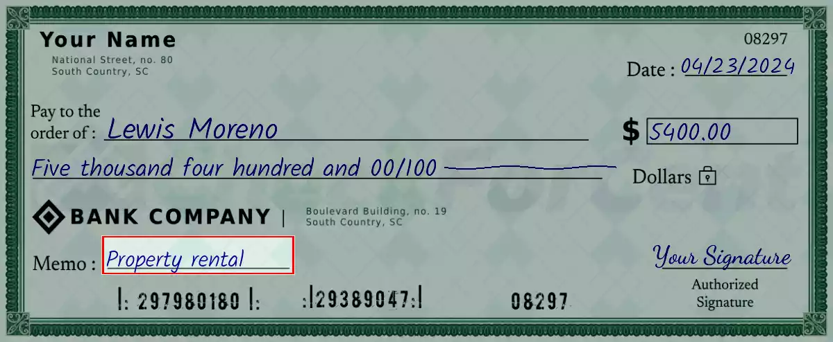 Write the purpose of the 5400 dollar check