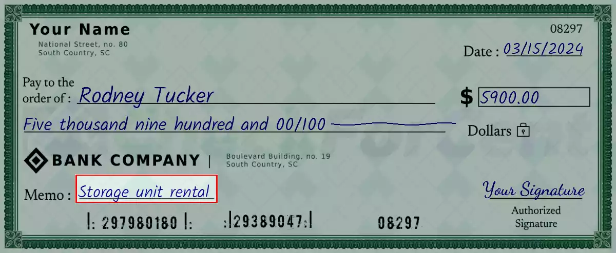 Write the purpose of the 5900 dollar check