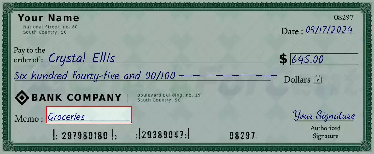 Write the purpose of the 645 dollar check