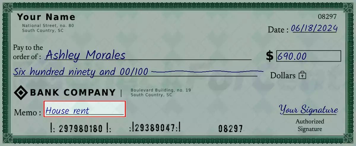 Write the purpose of the 690 dollar check
