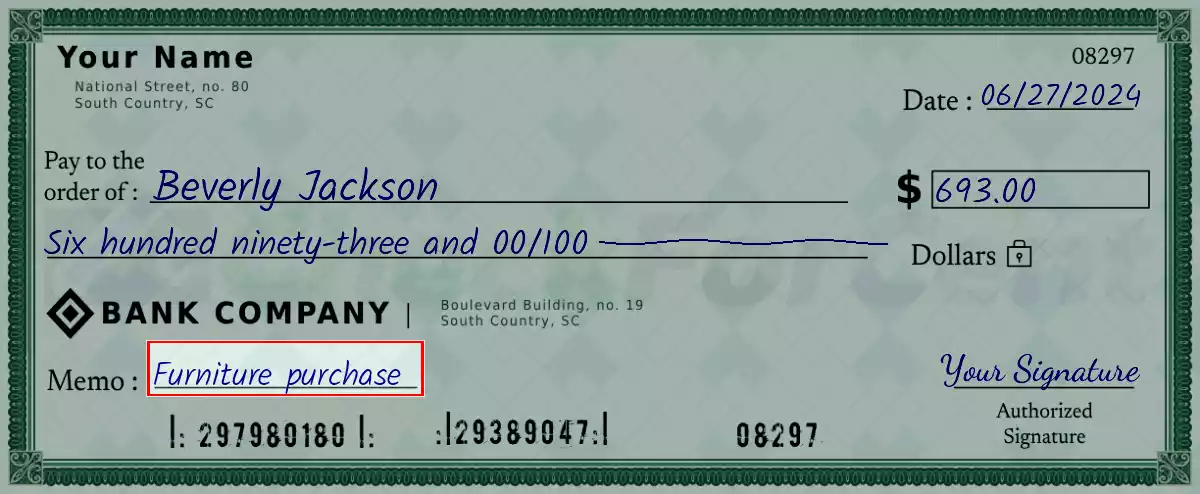 Write the purpose of the 693 dollar check