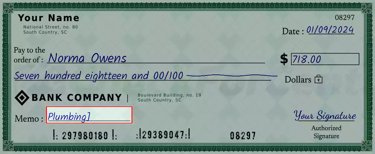 Write the purpose of the 718 dollar check