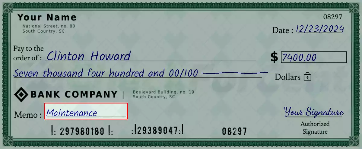 Write the purpose of the 7400 dollar check