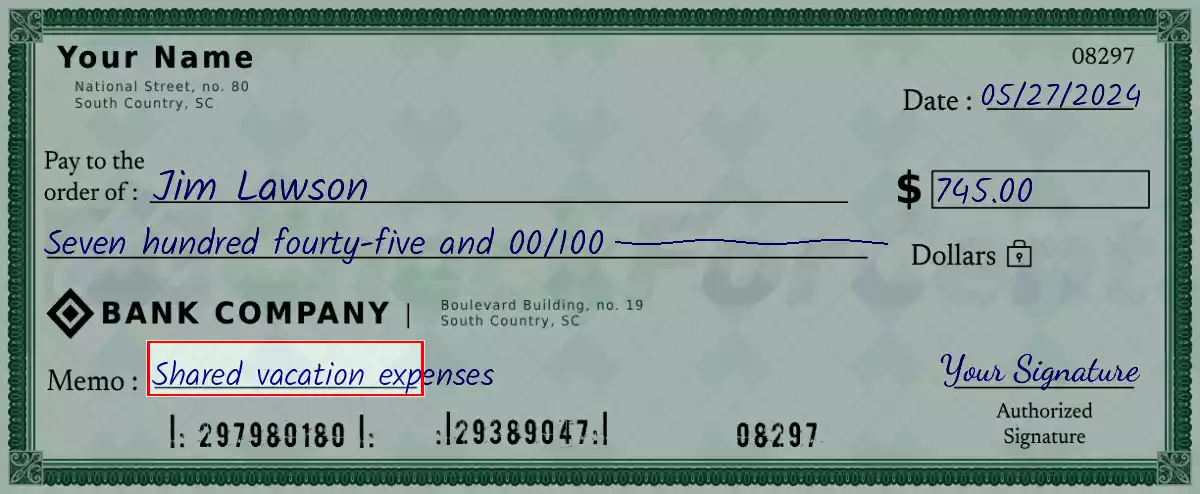 Write the purpose of the 745 dollar check