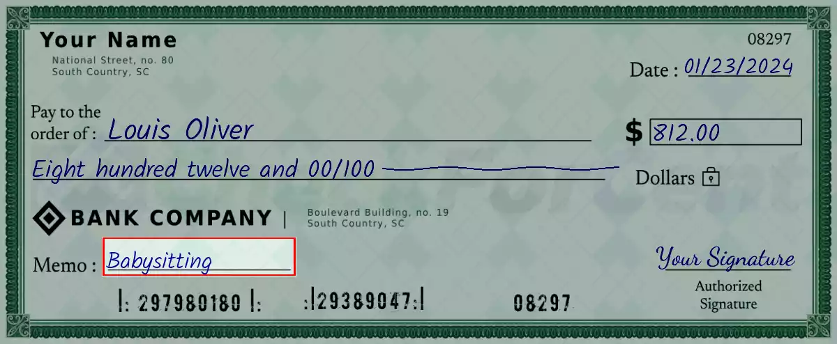 Write the purpose of the 812 dollar check