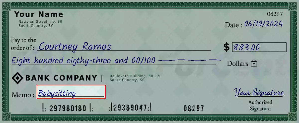 Write the purpose of the 883 dollar check