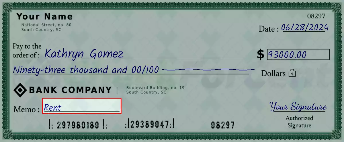 Write the purpose of the 93000 dollar check