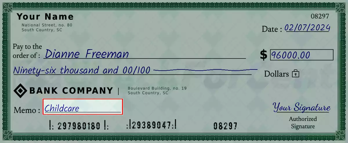 Write the purpose of the 96000 dollar check