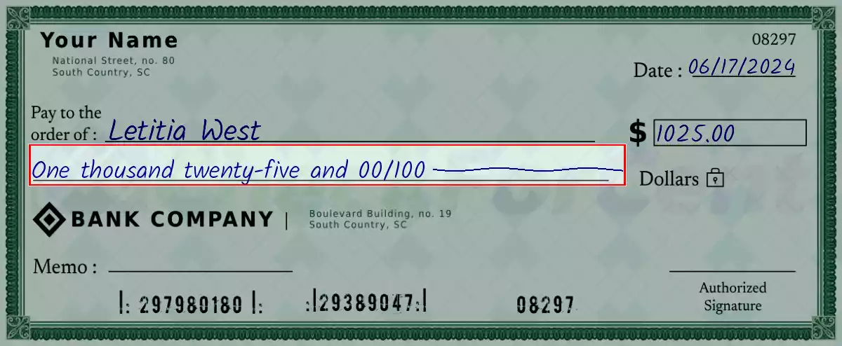 Write the spelling of 1025 dollar