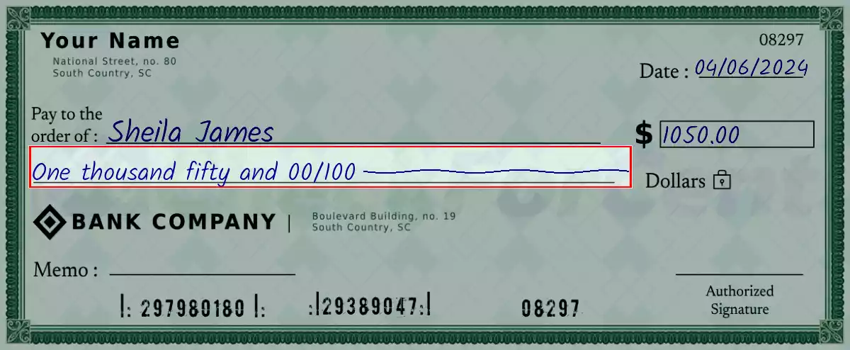 Write the spelling of 1050 dollar